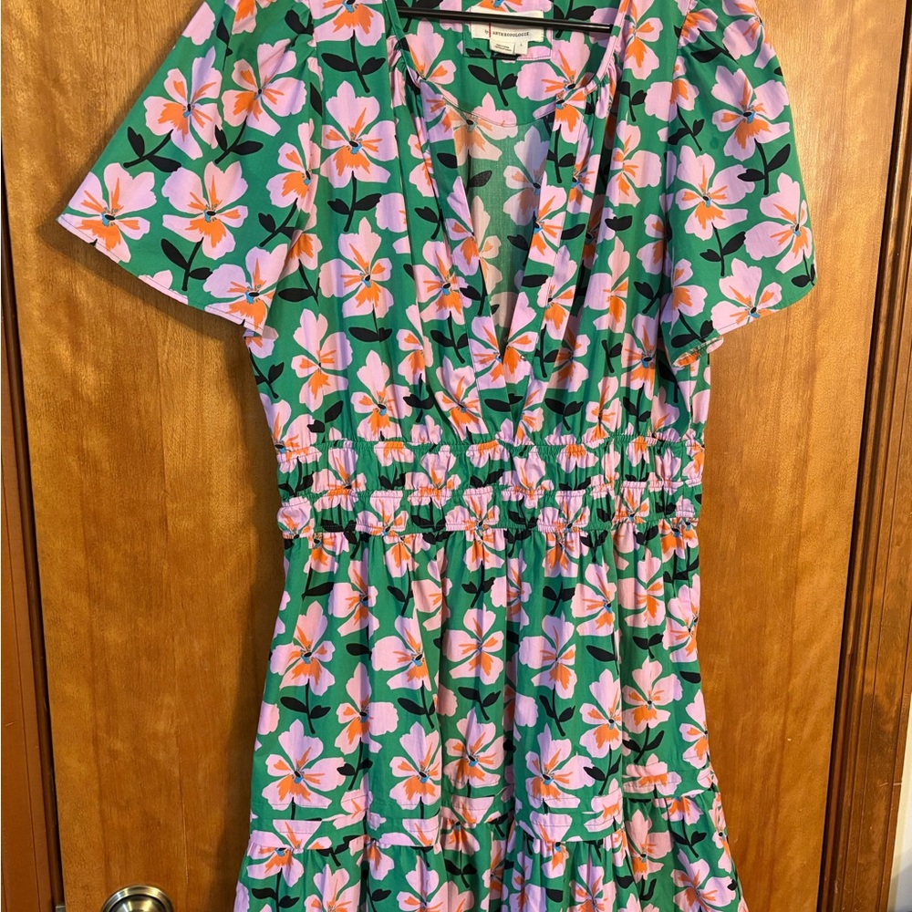 Anthropologie Somerset Mini Dress with Pink and Orange Floral Design